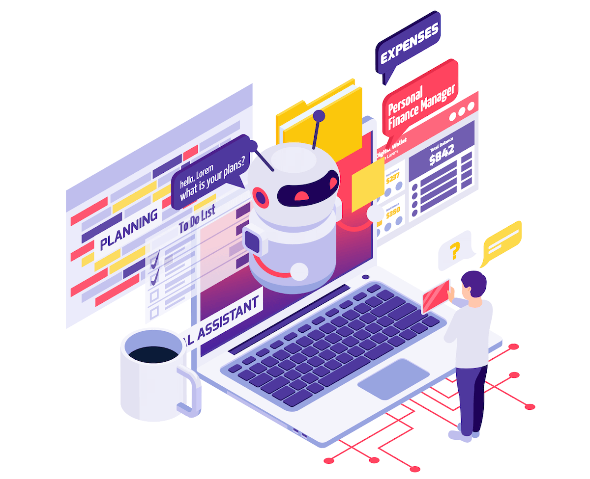 AIでパソコンを使って仕事をしているイラスト