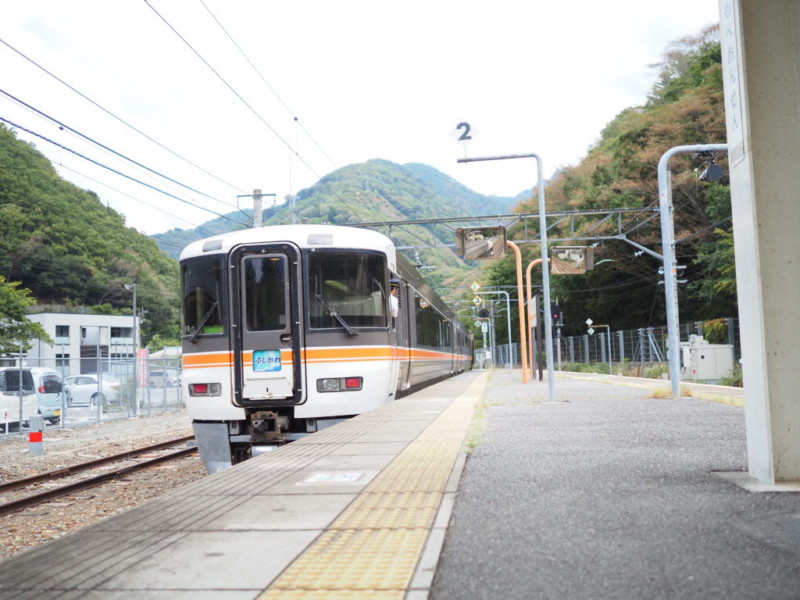 下部温泉のホームから身延線を撮影