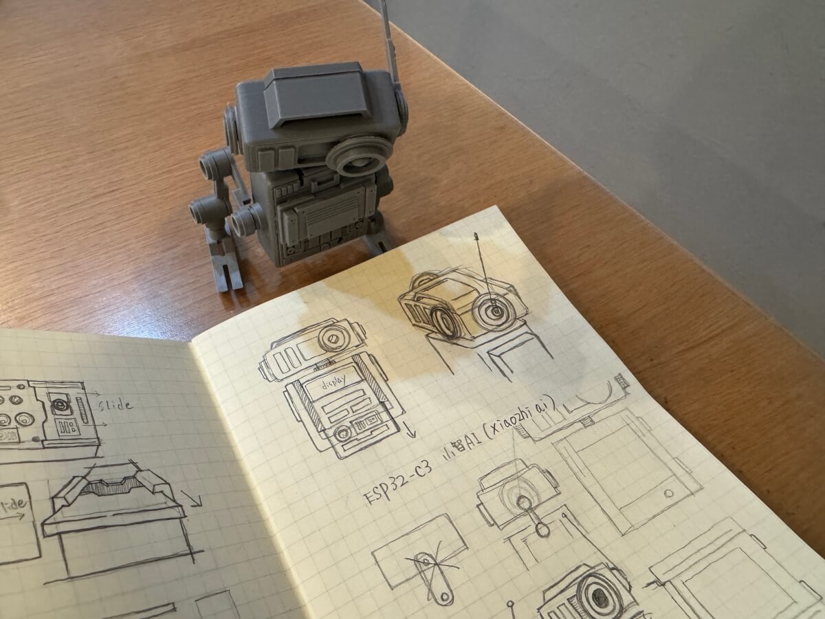 自分のアイデアスケッチを眺めているドロイドの写真